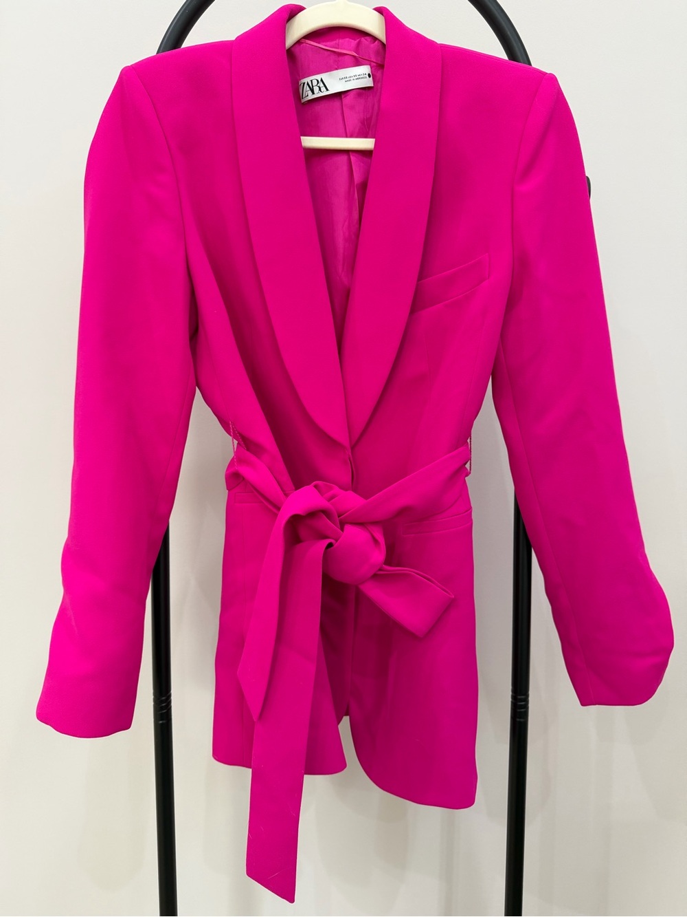 Zara Fuchsia Tie-Waist Shawl Collar Blazer